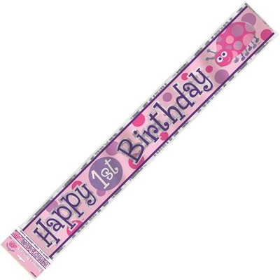 Happy 1st Birthday Pink Ladybug Banner (3.6m) Pk 1