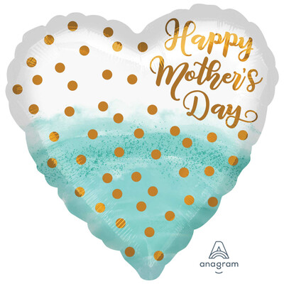Happy Mothers Day Ombre Heart with Gold Dots 17in Foil Balloon Pk 1 