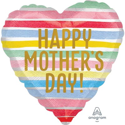 Happy Mothers Day Stripes 17in Foil Heart Balloon Pk 1 