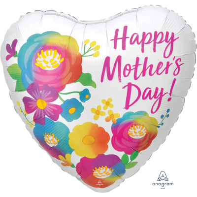 Satin Happy Mothers Day Flower Heart Foil Balloon
