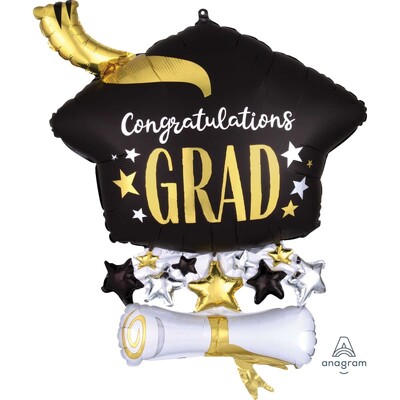 Congratulations Grad Diploma & Cap Foil Supershape Balloon 