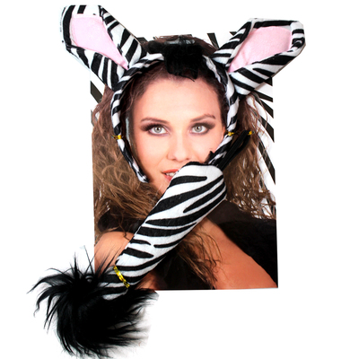 Zebra Costume Set (Headband with Ears, Tail)
