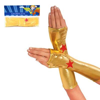 Super Hero Wonder Woman Gloves Gold with Red Star (1 Pair)