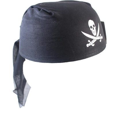 Child Black Bandana Style Pirate Hat with Skull & Crossbones Pk 1
