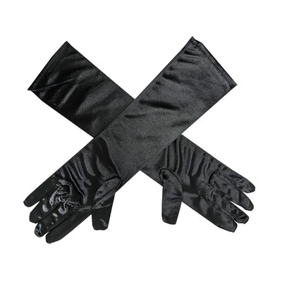 Black Long Satin Gloves (1 Pair)