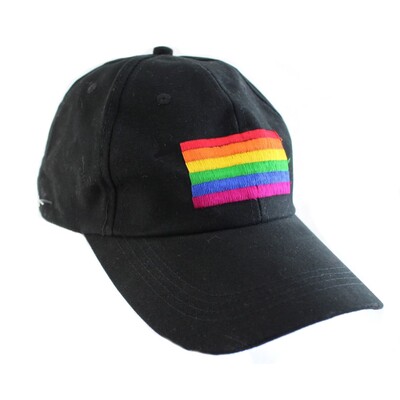 Black Cap Hat with Embroidered Rainbow Flag Pk 1