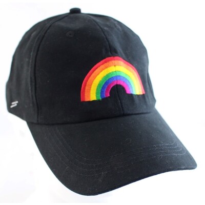 Black Cap Hat with Embroidered Rainbow Pk 1