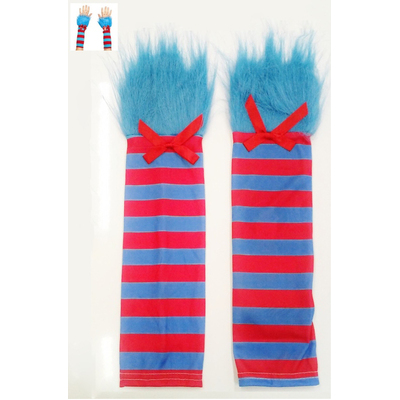 Long Red & Blue Striped Gloves with Fur (1 Pair)