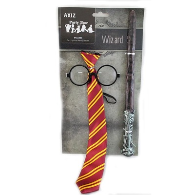 Boy Wizard Costume Accessory Set (Tie, Glasses, Wand)