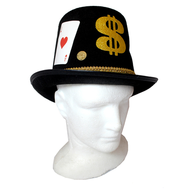 Black Casino Top Hat with Gold Trim