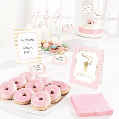 1st Birthday Pink Buffet Decorating Kit (Picks & Cards) Pk 1