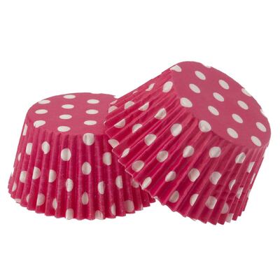 Hot Pink Paper Cupcake Cases with White Polka Dots Pk 20