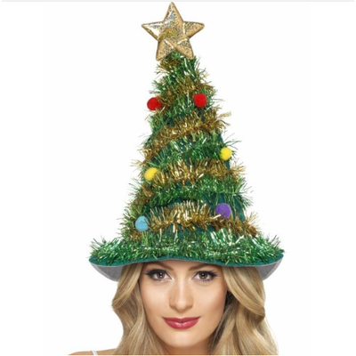 Adult Christmas Tree Hat with Tinsel Pk 1