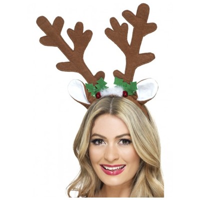 Christmas Reindeer Antlers with Ears & Bells on Headband Pk 1