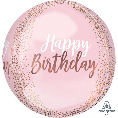 Happy Birthday Blush Pink & Gold Orbz Balloon (38cm x 40cm) Pk 1