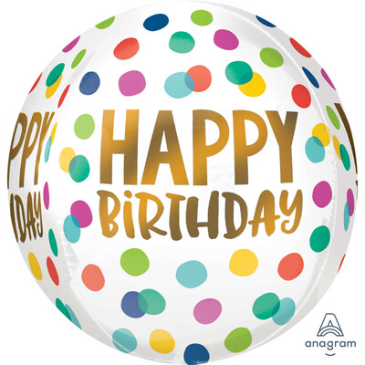 Happy Birthday Multi Colour Dots Orbz Foil Balloon (38cm x 40cm) Pk 1