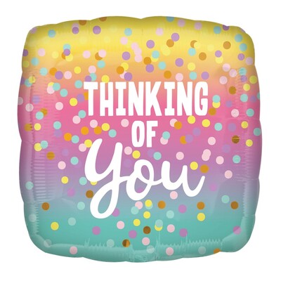 Thinking of You Square Foil Balloon Pastel Ombre Gold Confetti 43cm