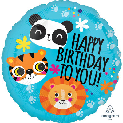 Cute Animals Happy Birthday 17in. Foil Balloon Pk 1