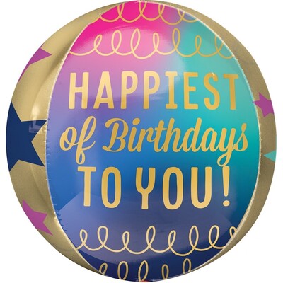 Happiest Birthday Stars Foil Orbz Balloon 38cm