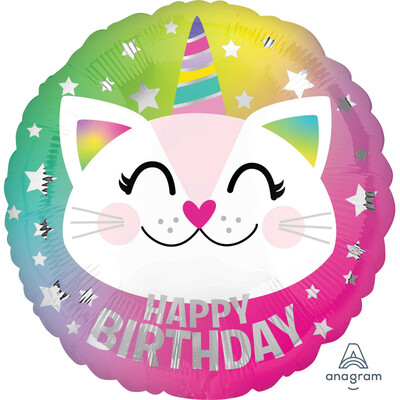 Happy Birthday Caticorn Cat 17in. Foil Balloon Pk 1
