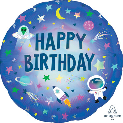 Holographic Outer Space Happy Birthday 17in Foil Balloon Pk 1 