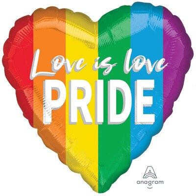 Rainbow Heart Love is Love Pride 17in Foil Balloon Pk 1