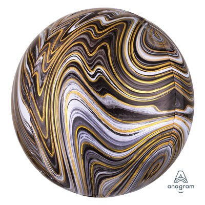 Black Gold Silver Marblez Orbz Foil Balloon (15in, 38cm)