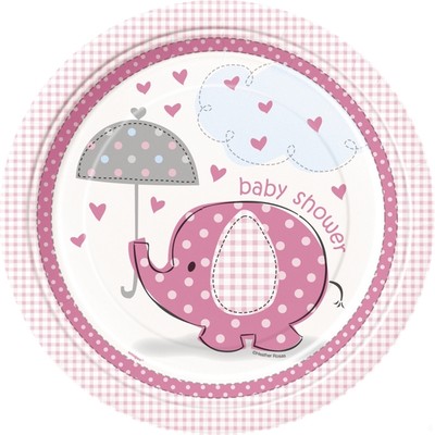 Pink Umbrellaphants 9in Paper Plates Pk 8