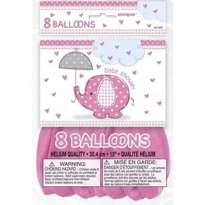 Pink Umbrellaphants Baby Shower Balloons (12in) Pk 8