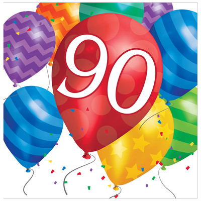 90th Birthday Balloon Blast 2Ply Lunch Napkins Pk 16