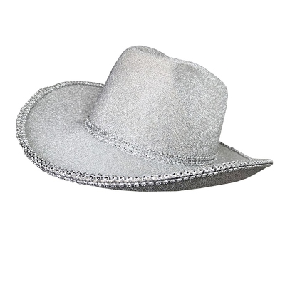 Silver Glitter Festival Cowboy Hat with Diamante Trim