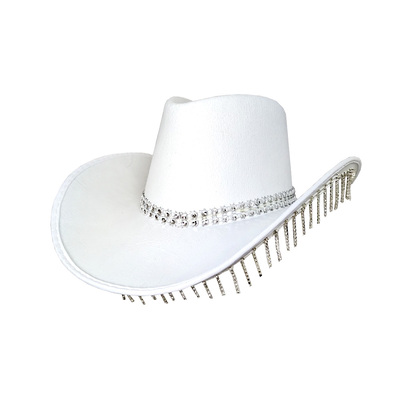 White Festival Cowboy Hat with Diamante Strands
