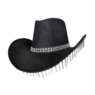 Black Festival Cowboy Hat with Diamante Strands