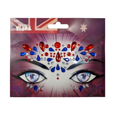 Aussie Red Blue Silver Crystals Face Gems Jewels Stickers
