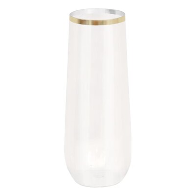 Stemless Plastic Champagne Flute With Gold Rim 266ml Pk 6