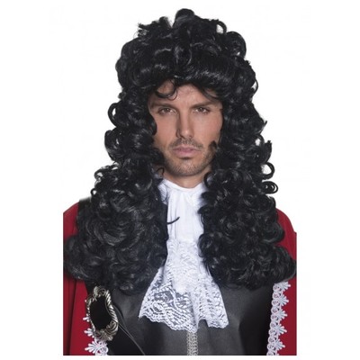 Long Black Curly Pirate Captain Wig Pk 1