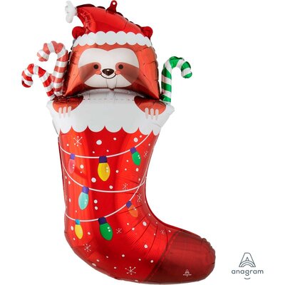 Christmas Stocking Sloth Supershape Foil Balloon