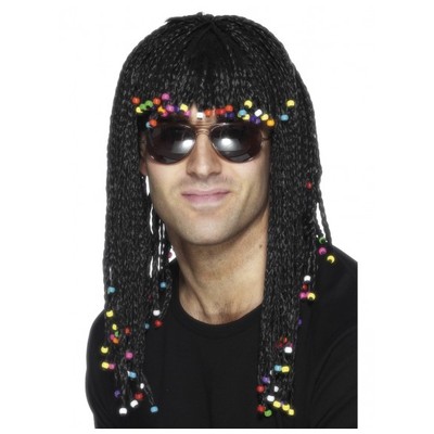 Long Black Braided Wig with Beads Pk 1
