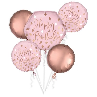 Pink Blush Happy Birthday Foil Balloon Bouquet (Pk 5)