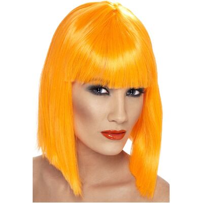 Neon Orange Short Blunt Glam Bob Wig (Pk 1)