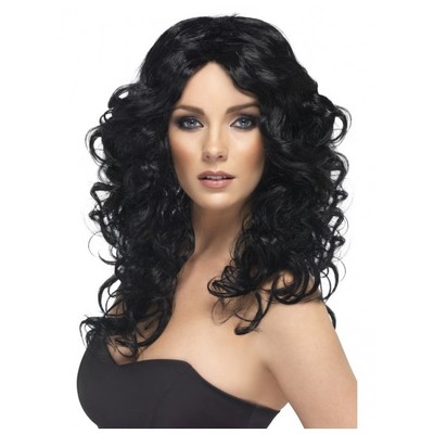Long Black Curly Glamour Wig Pk 1