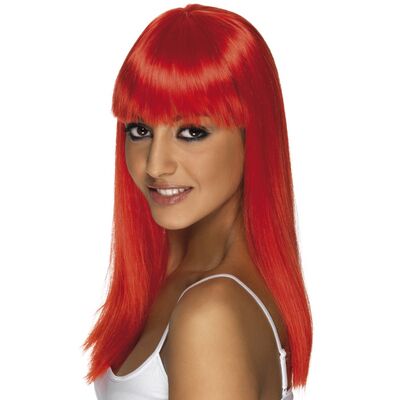 Long Neon Red Glamourama Wig Pk 1