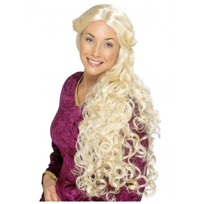Extra Long Curly Blonde Guinevere Renaissance Wig Pk 1