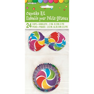 Rainbow Swirl Cupcake Kit with Toppers Pk 24