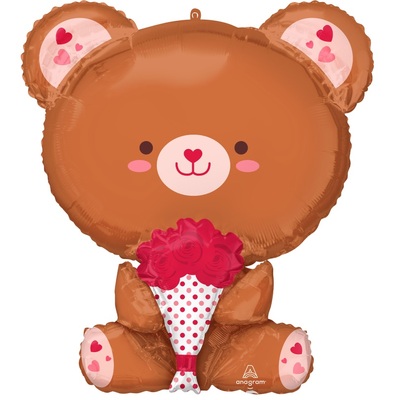 Teddy Bear with Flowers Foil Supershape Balloon 58 x 66cm