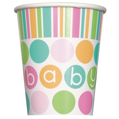 Pastel Baby Shower Dots & Stripes 9oz. Paper Cups Pk 8