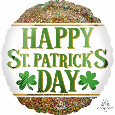 Happy St Patrick's Day Glitter Foil Balloon 43cm