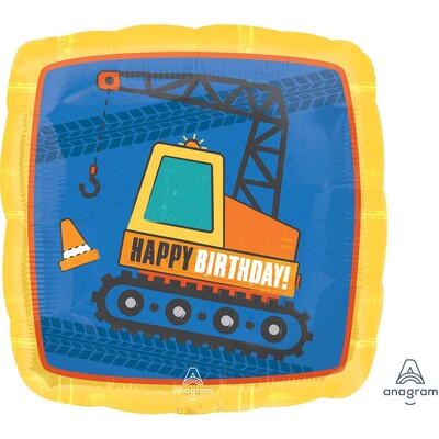 Construction Square Happy Birthday Foil Balloon (18in-45cm) Pk 1