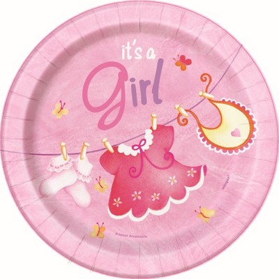 It's A Girl Pink Baby Shower 7in. Paper Plates Pk 8