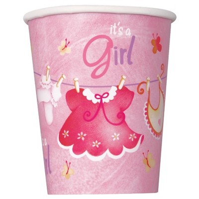 It's A Girl Pink Baby Shower 9oz Paper Cups Pk 8